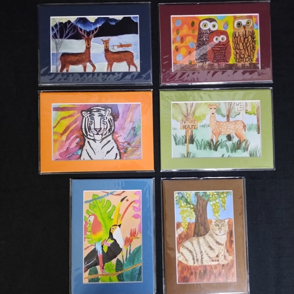 Colorful 7x5 Wild Animal Watercolor Nature Print Set Matted New In Package